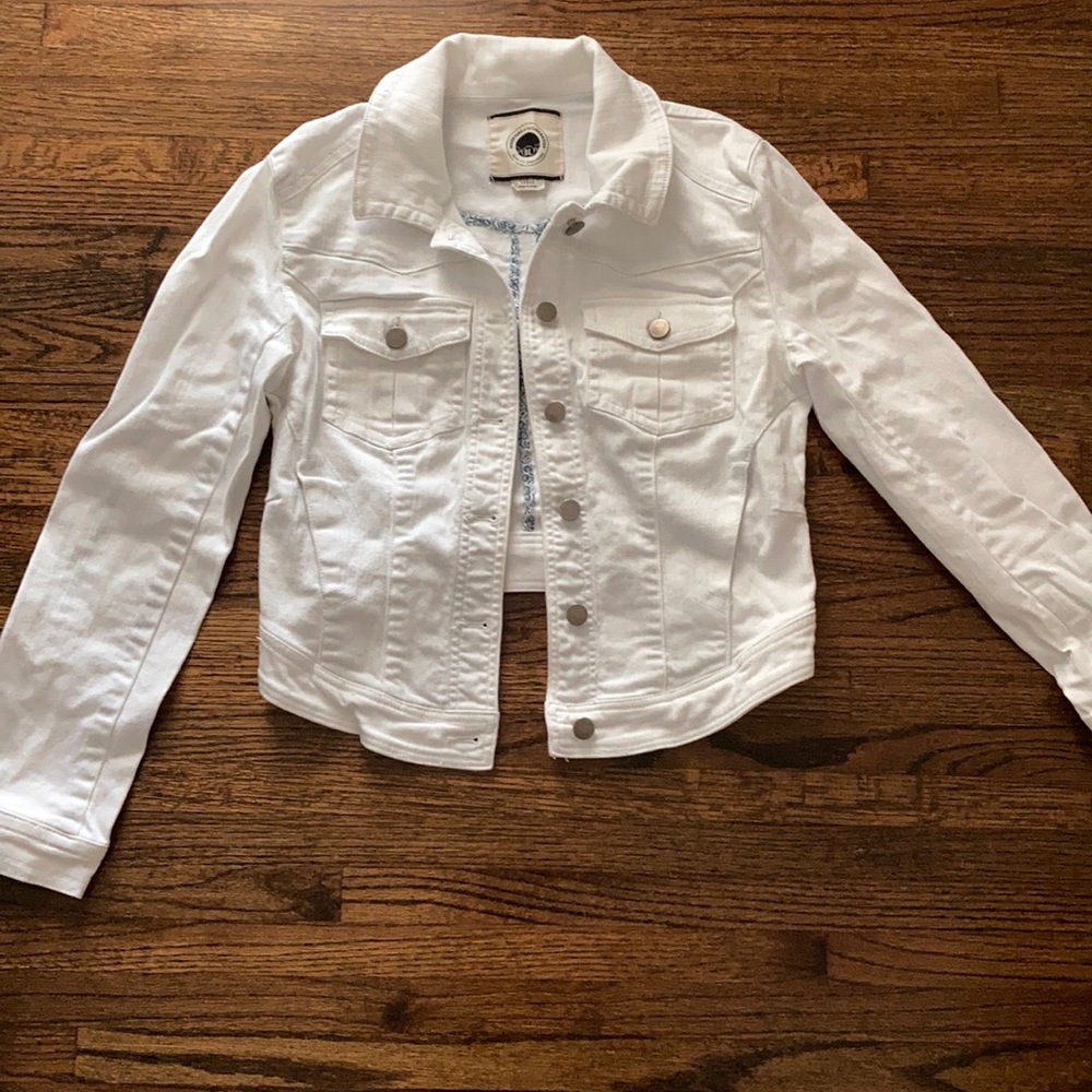 Anthropologie White Denim Jacket L